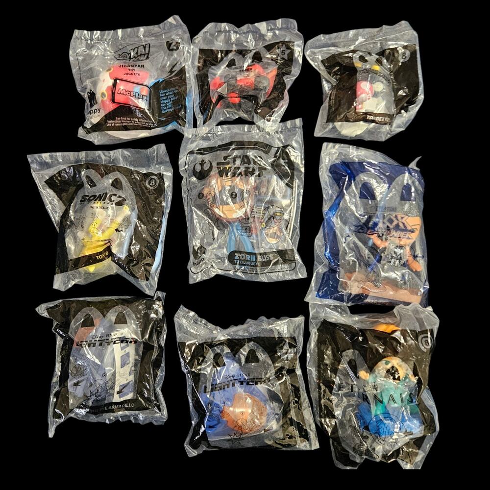Lot of 9 McDonald’s Happy Meal Toys Sealed New Mario Sonic Star Wars Marvel